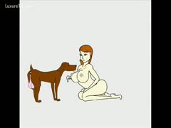 In this adorable animated sex film, a big-breasted woman fucks a dog.